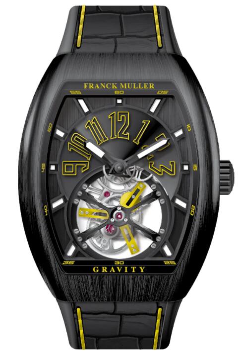 Buy Franck Muller Vanguard Gravity Tourbillon Brushed Black Titanium - Yellow Replica Watch for sale Cheap Price V 41 T GRAVITY CS NR BR (JA) (TT) (NR NR JA)